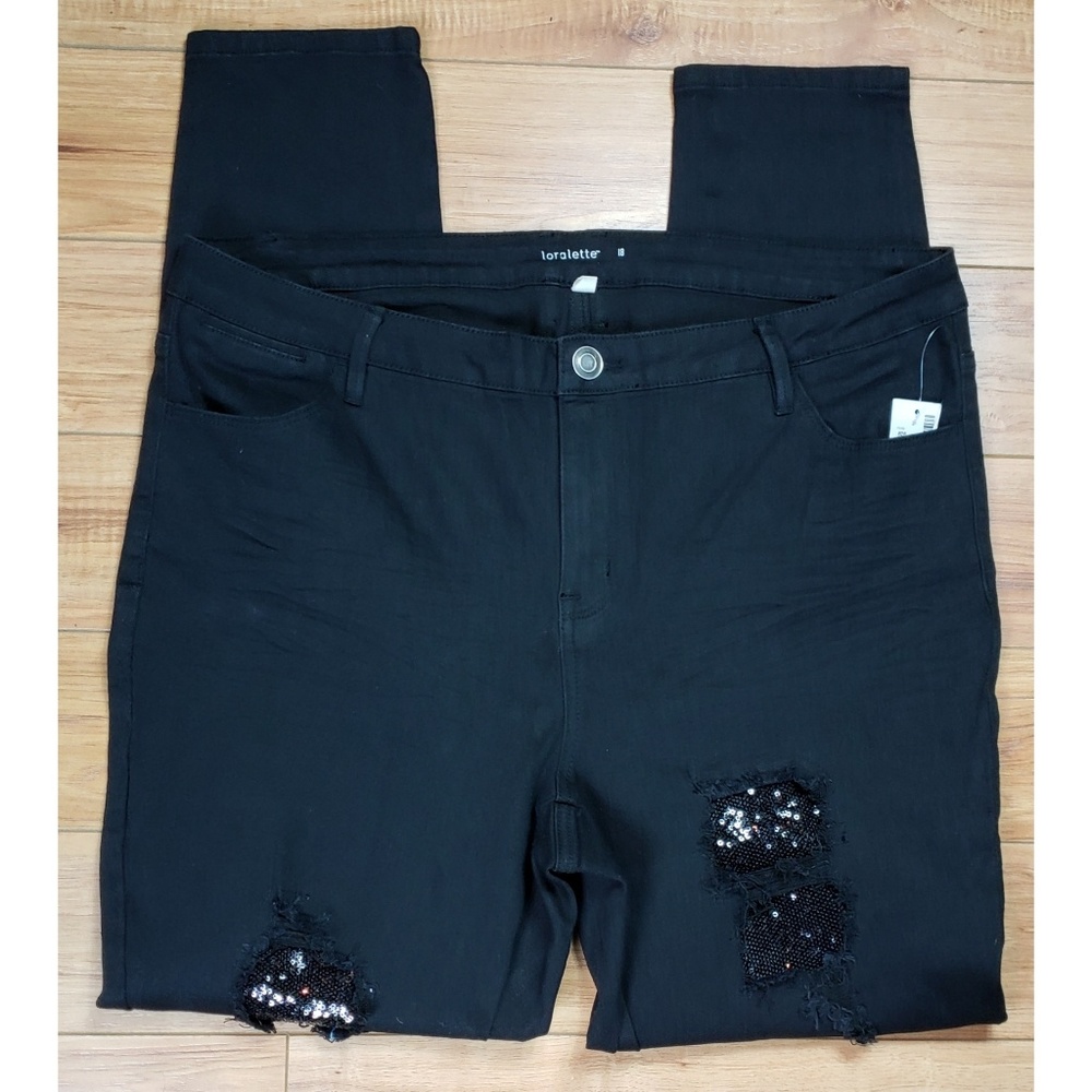 Avenue Black Distressed Skinny Jeans 18 sequins - Picture 8 of 8